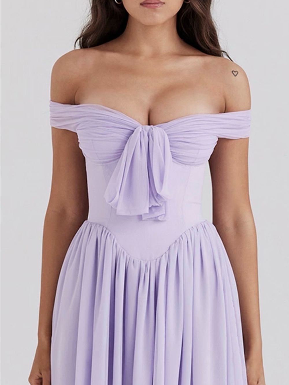 House of CB Lavender Off-Shoulder Mini Dress with Front Tie
